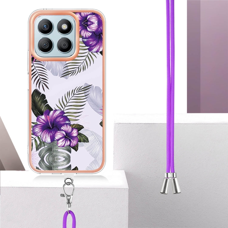 For Honor X8b Electroplating Pattern IMD TPU Shockproof Case with Neck Lanyard