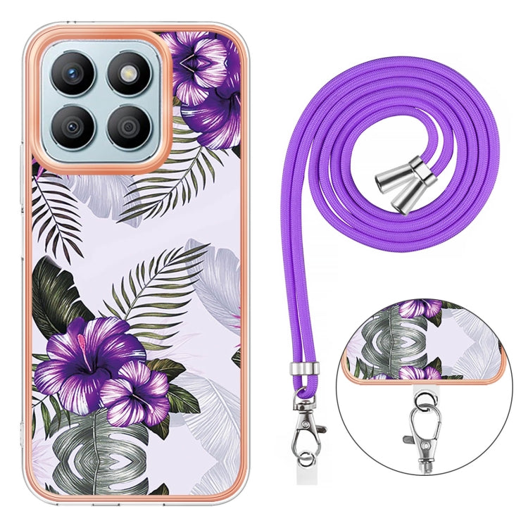 For Honor X8b Electroplating Pattern IMD TPU Shockproof Case with Neck Lanyard