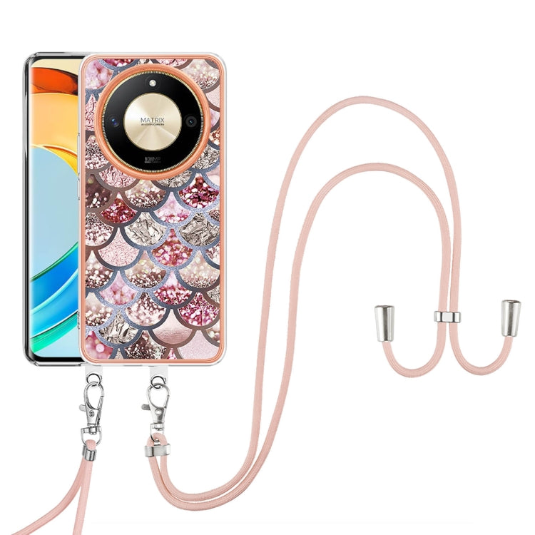 For Honor X9b Electroplating Pattern IMD TPU Shockproof Case with Neck Lanyard