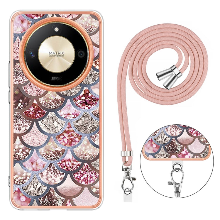 For Honor X9b Electroplating Pattern IMD TPU Shockproof Case with Neck Lanyard