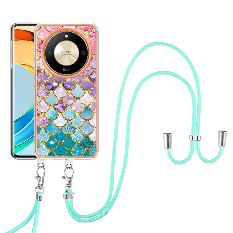 For Honor X9b Electroplating Pattern IMD TPU Shockproof Case with Neck Lanyard