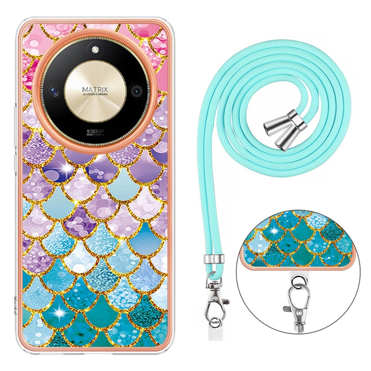 For Honor X9b Electroplating Pattern IMD TPU Shockproof Case with Neck Lanyard