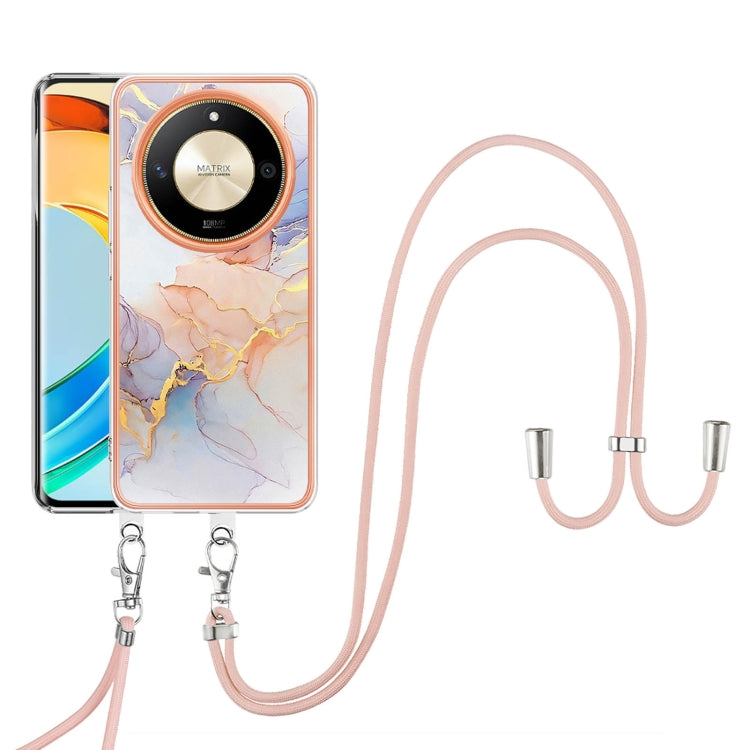 For Honor X9b Electroplating Pattern IMD TPU Shockproof Case with Neck Lanyard