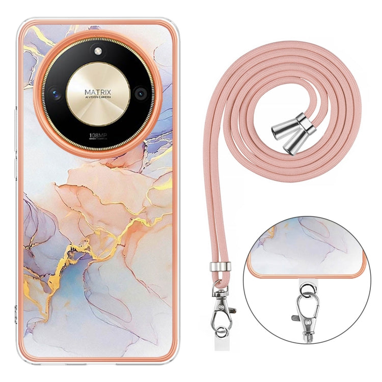 For Honor X9b Electroplating Pattern IMD TPU Shockproof Case with Neck Lanyard