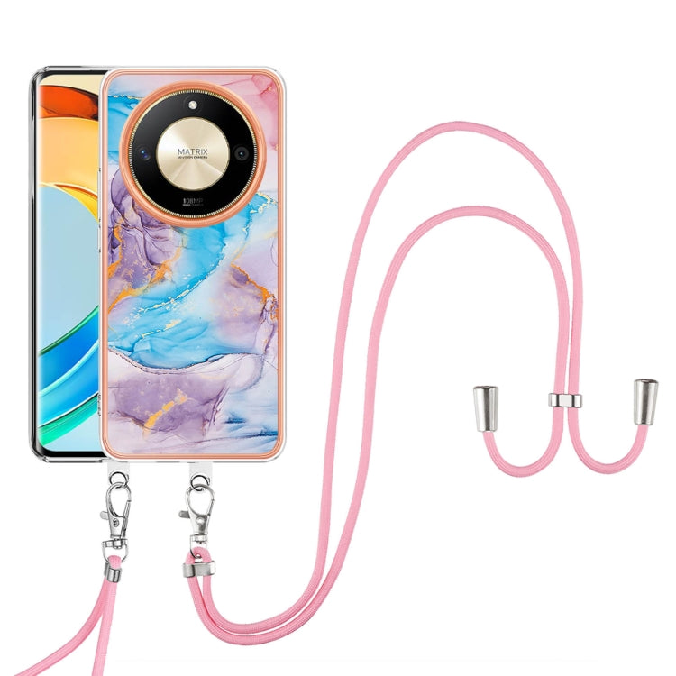 For Honor X9b Electroplating Pattern IMD TPU Shockproof Case with Neck Lanyard