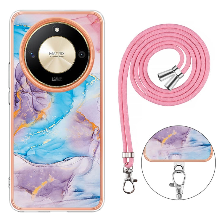 For Honor X9b Electroplating Pattern IMD TPU Shockproof Case with Neck Lanyard