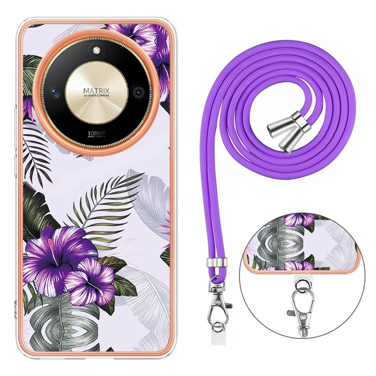 For Honor X9b Electroplating Pattern IMD TPU Shockproof Case with Neck Lanyard