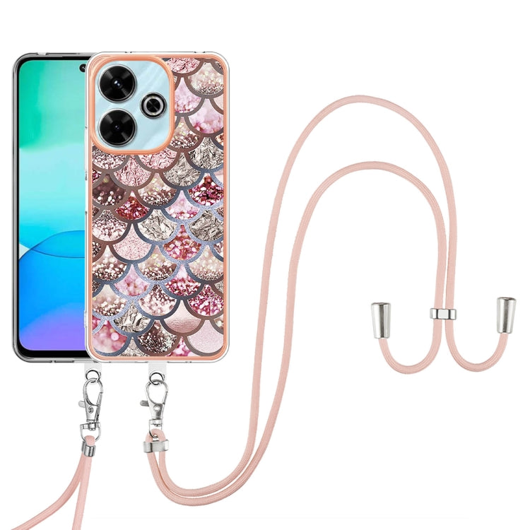 For Redmi 13 4G Electroplating Pattern IMD TPU Shockproof Case with Neck Lanyard