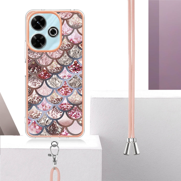 For Redmi 13 4G Electroplating Pattern IMD TPU Shockproof Case with Neck Lanyard
