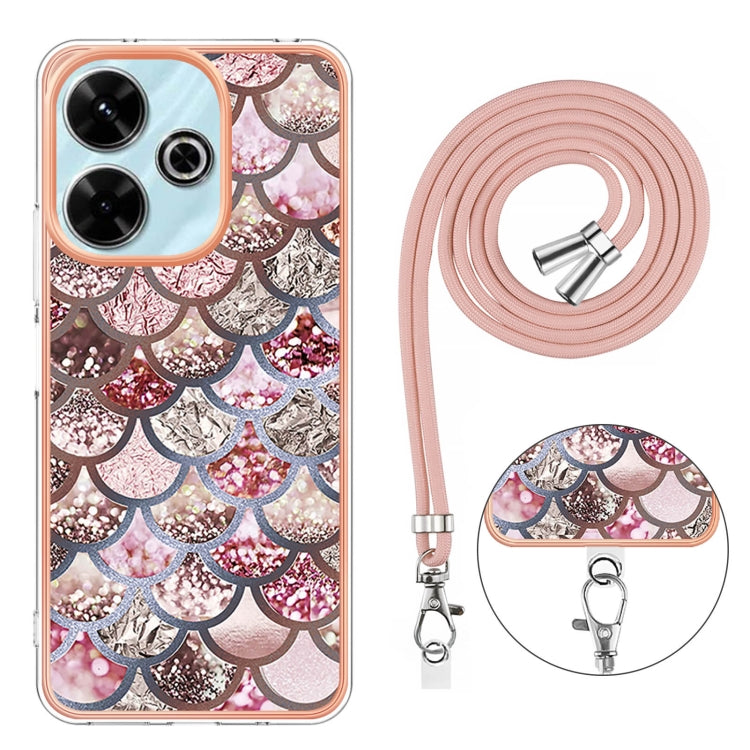 For Redmi 13 4G Electroplating Pattern IMD TPU Shockproof Case with Neck Lanyard