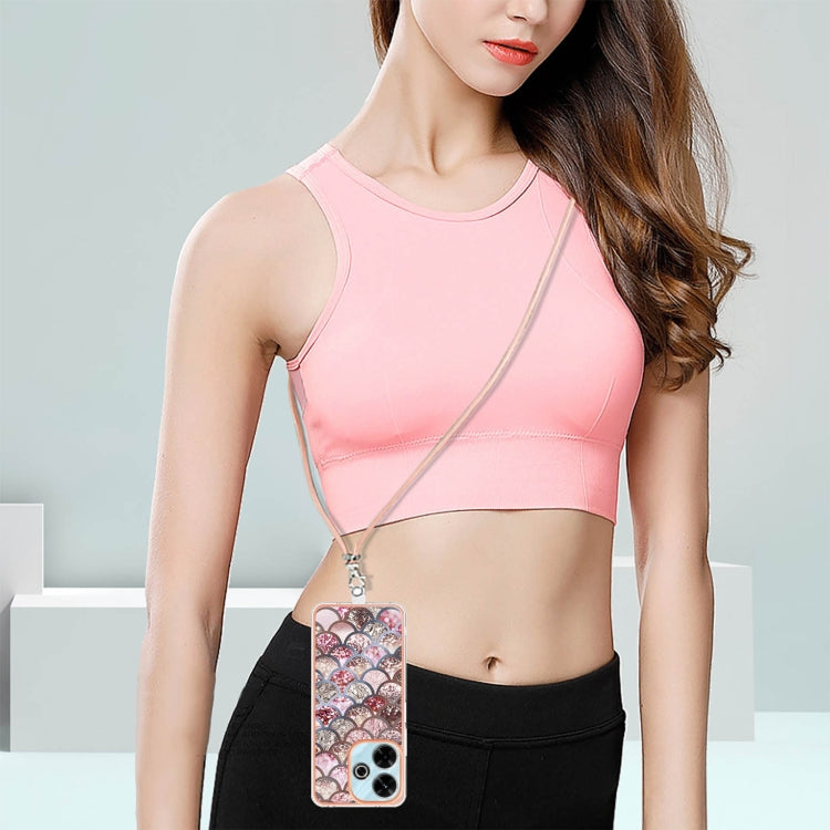 For Redmi 13 4G Electroplating Pattern IMD TPU Shockproof Case with Neck Lanyard