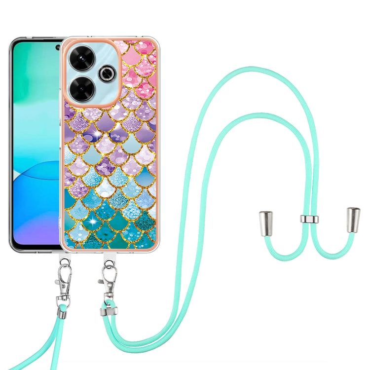 For Redmi 13 4G Electroplating Pattern IMD TPU Shockproof Case with Neck Lanyard