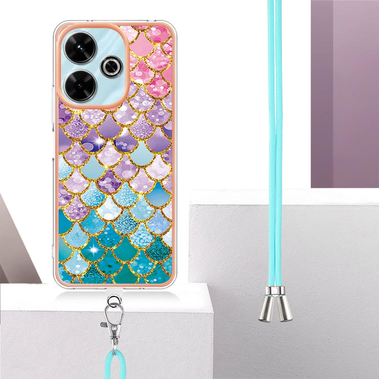 For Redmi 13 4G Electroplating Pattern IMD TPU Shockproof Case with Neck Lanyard