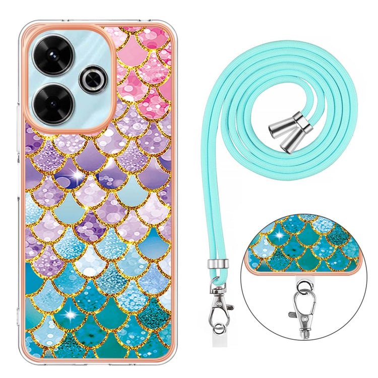 For Redmi 13 4G Electroplating Pattern IMD TPU Shockproof Case with Neck Lanyard