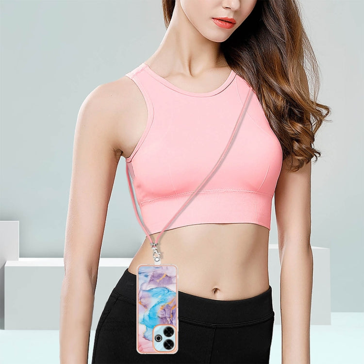 For Redmi 13 4G Electroplating Pattern IMD TPU Shockproof Case with Neck Lanyard
