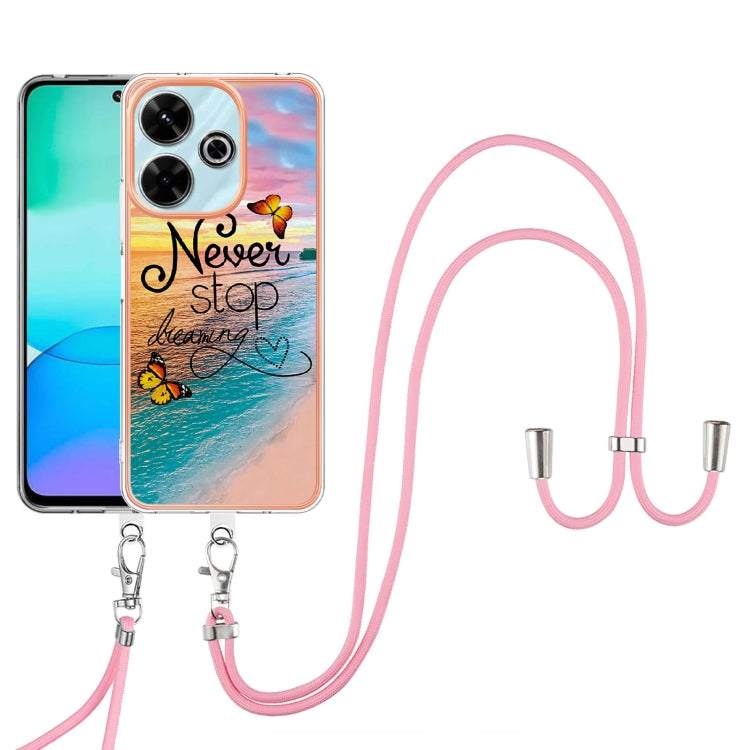 For Redmi 13 4G Electroplating Pattern IMD TPU Shockproof Case with Neck Lanyard