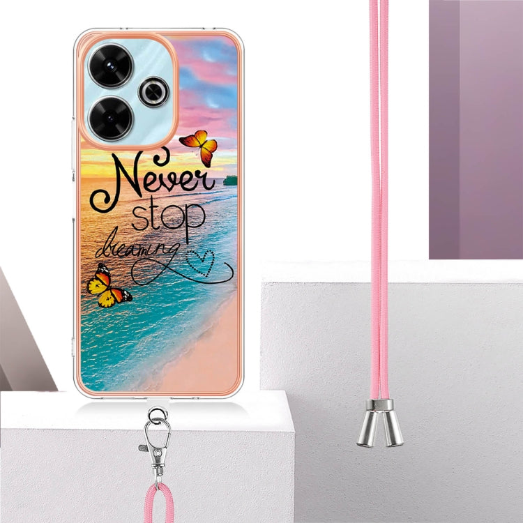 For Redmi 13 4G Electroplating Pattern IMD TPU Shockproof Case with Neck Lanyard