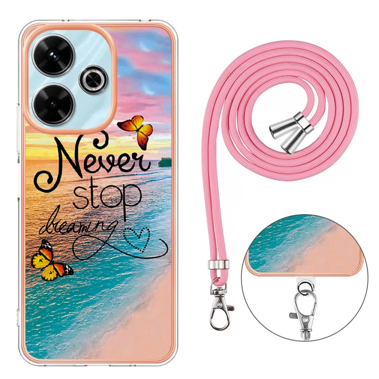 For Redmi 13 4G Electroplating Pattern IMD TPU Shockproof Case with Neck Lanyard
