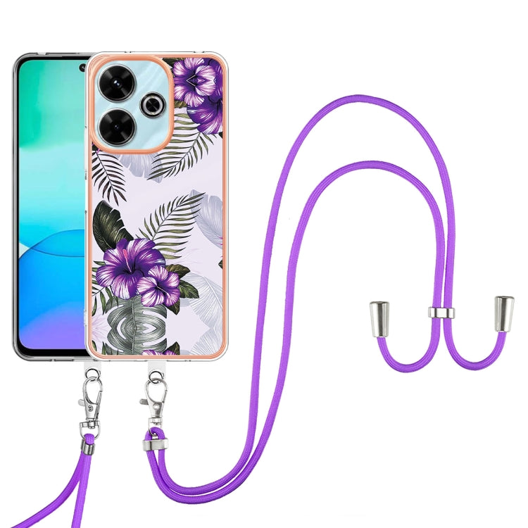 For Redmi 13 4G Electroplating Pattern IMD TPU Shockproof Case with Neck Lanyard