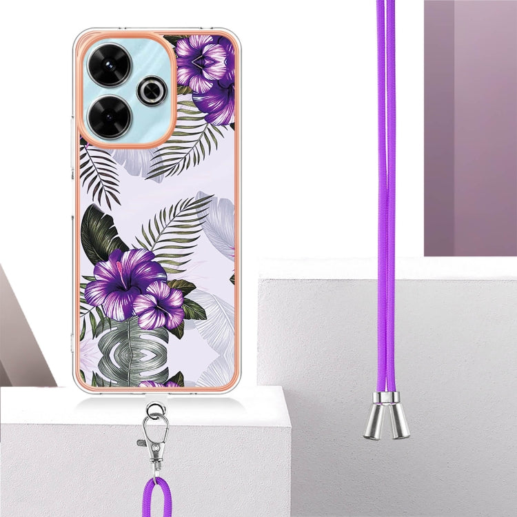 For Redmi 13 4G Electroplating Pattern IMD TPU Shockproof Case with Neck Lanyard