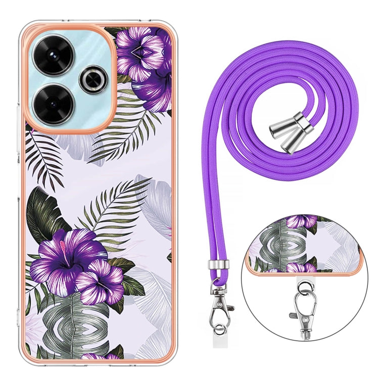 For Redmi 13 4G Electroplating Pattern IMD TPU Shockproof Case with Neck Lanyard