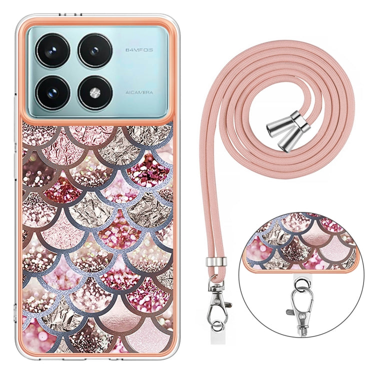 For Xiaomi Poco F6 Pro 5G Electroplating Pattern IMD TPU Shockproof Case with Neck Lanyard