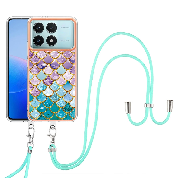 For Xiaomi Poco F6 Pro 5G Electroplating Pattern IMD TPU Shockproof Case with Neck Lanyard
