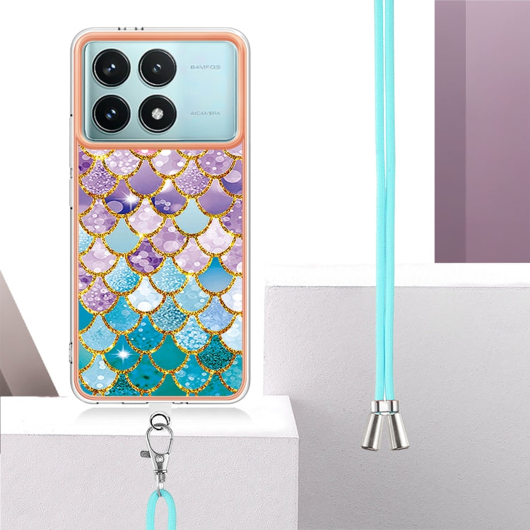 For Xiaomi Poco F6 Pro 5G Electroplating Pattern IMD TPU Shockproof Case with Neck Lanyard