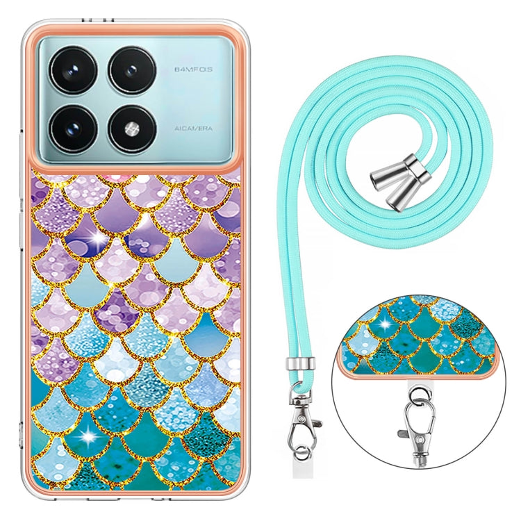 For Xiaomi Poco F6 Pro 5G Electroplating Pattern IMD TPU Shockproof Case with Neck Lanyard