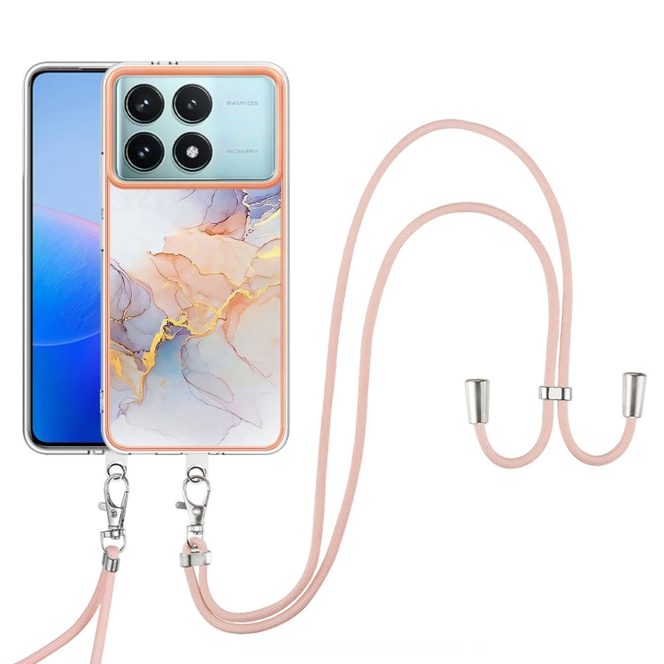 For Xiaomi Poco F6 Pro 5G Electroplating Pattern IMD TPU Shockproof Case with Neck Lanyard