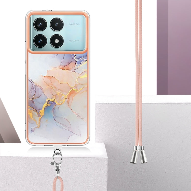 For Xiaomi Poco F6 Pro 5G Electroplating Pattern IMD TPU Shockproof Case with Neck Lanyard