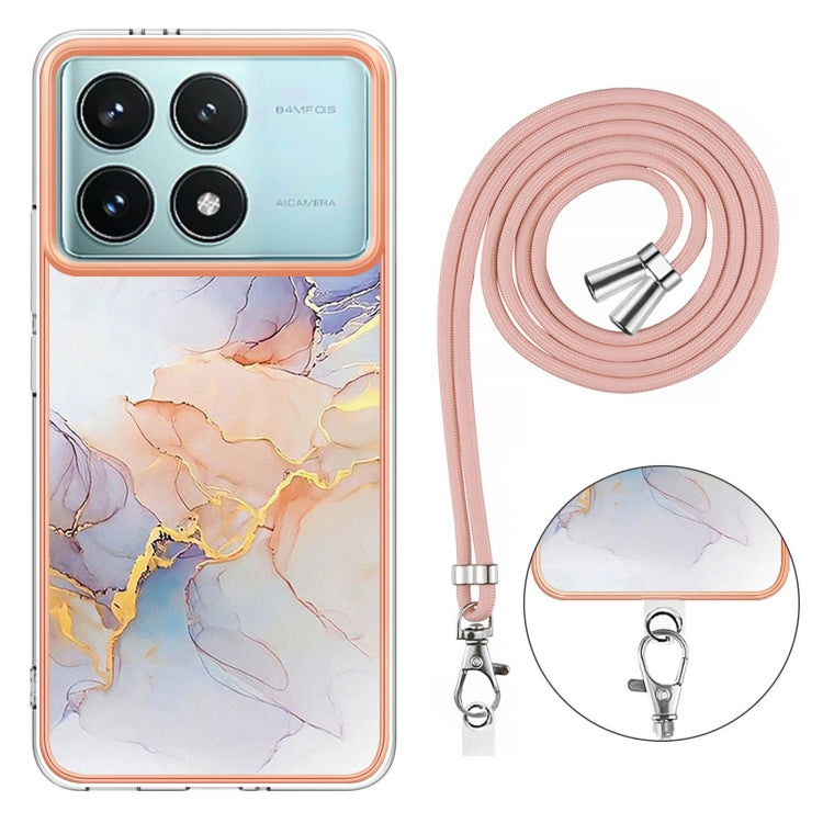 For Xiaomi Poco F6 Pro 5G Electroplating Pattern IMD TPU Shockproof Case with Neck Lanyard