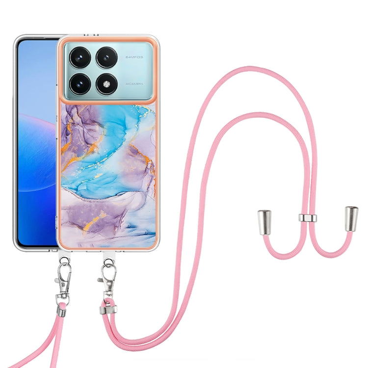 For Xiaomi Poco F6 Pro 5G Electroplating Pattern IMD TPU Shockproof Case with Neck Lanyard