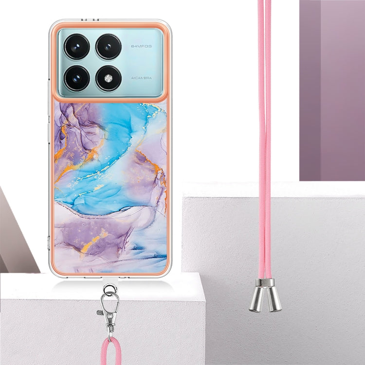 For Xiaomi Poco F6 Pro 5G Electroplating Pattern IMD TPU Shockproof Case with Neck Lanyard