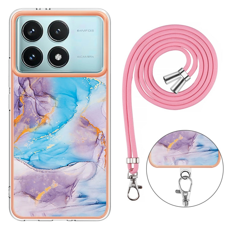 For Xiaomi Poco F6 Pro 5G Electroplating Pattern IMD TPU Shockproof Case with Neck Lanyard