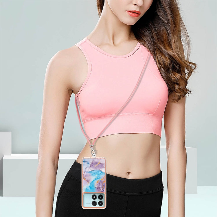 For Xiaomi Poco F6 Pro 5G Electroplating Pattern IMD TPU Shockproof Case with Neck Lanyard