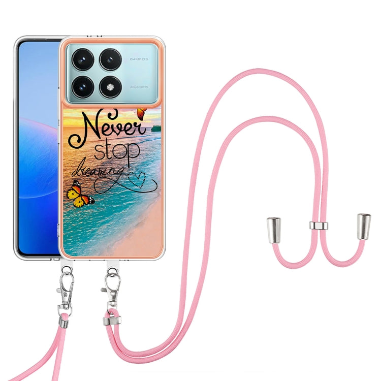 For Xiaomi Poco F6 Pro 5G Electroplating Pattern IMD TPU Shockproof Case with Neck Lanyard