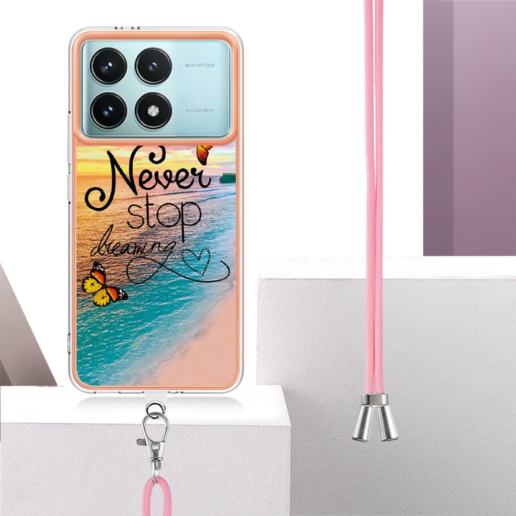 For Xiaomi Poco F6 Pro 5G Electroplating Pattern IMD TPU Shockproof Case with Neck Lanyard