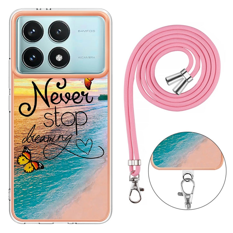 For Xiaomi Poco F6 Pro 5G Electroplating Pattern IMD TPU Shockproof Case with Neck Lanyard