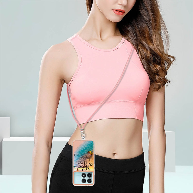 For Xiaomi Poco F6 Pro 5G Electroplating Pattern IMD TPU Shockproof Case with Neck Lanyard