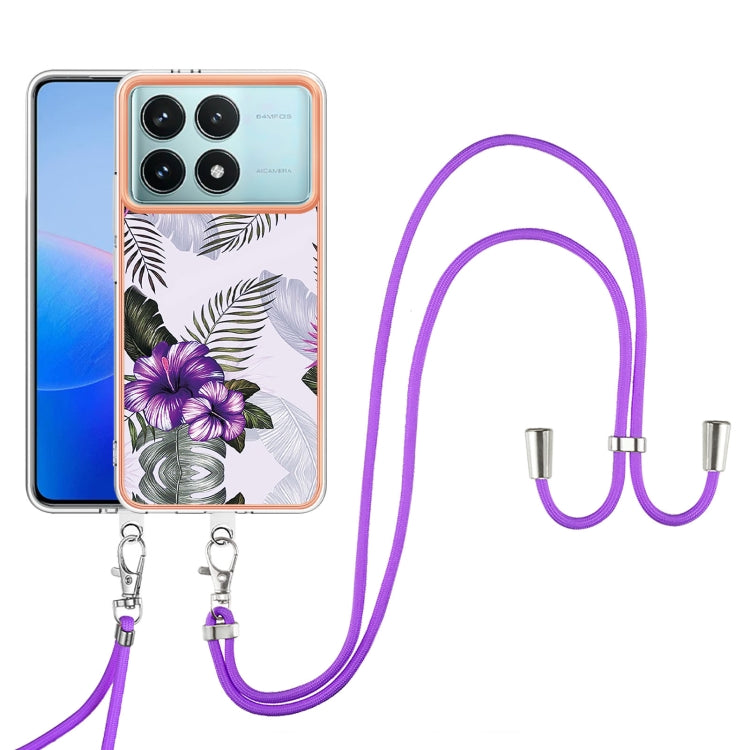 For Xiaomi Poco F6 Pro 5G Electroplating Pattern IMD TPU Shockproof Case with Neck Lanyard