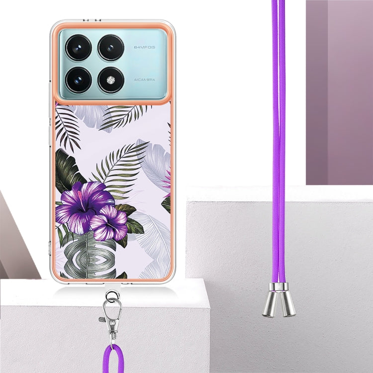 For Xiaomi Poco F6 Pro 5G Electroplating Pattern IMD TPU Shockproof Case with Neck Lanyard
