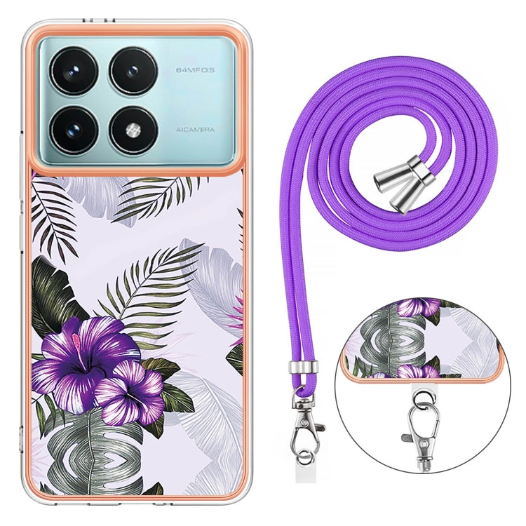 For Xiaomi Poco F6 Pro 5G Electroplating Pattern IMD TPU Shockproof Case with Neck Lanyard