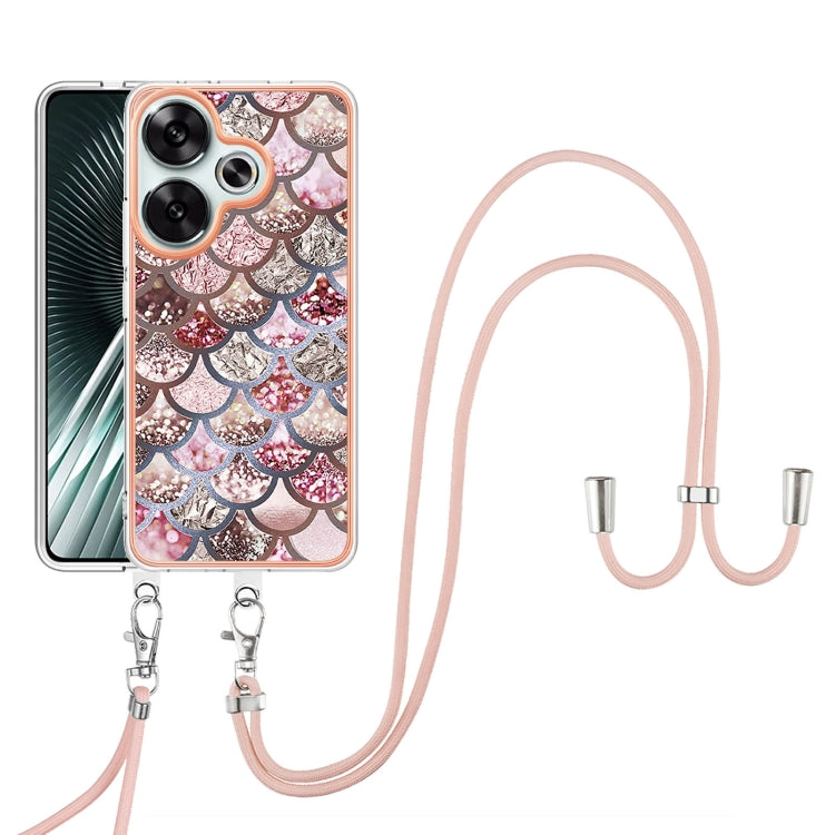 For Xiaomi Poco F6 5G Electroplating Pattern IMD TPU Shockproof Case with Neck Lanyard