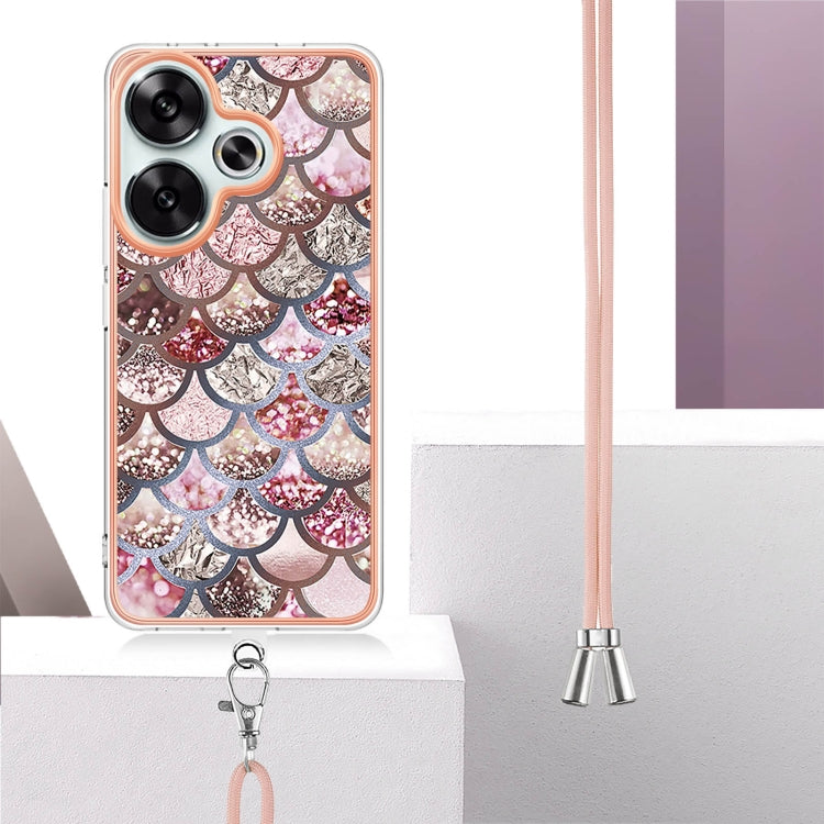 For Xiaomi Poco F6 5G Electroplating Pattern IMD TPU Shockproof Case with Neck Lanyard