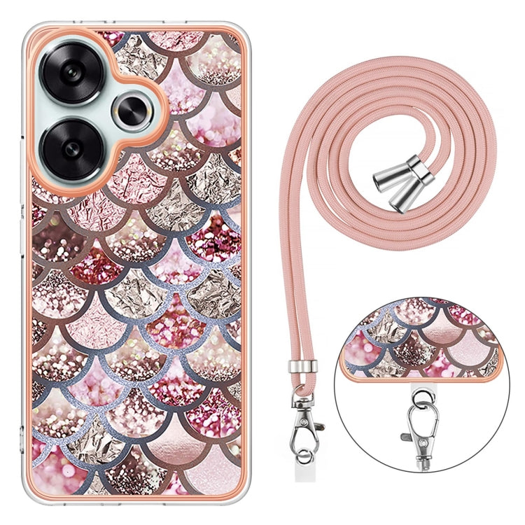 For Xiaomi Poco F6 5G Electroplating Pattern IMD TPU Shockproof Case with Neck Lanyard