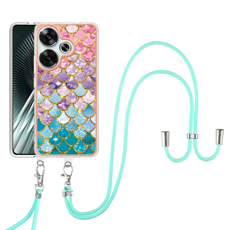 For Xiaomi Poco F6 5G Electroplating Pattern IMD TPU Shockproof Case with Neck Lanyard