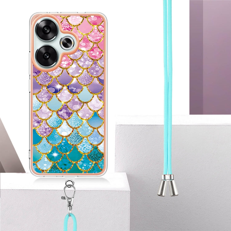 For Xiaomi Poco F6 5G Electroplating Pattern IMD TPU Shockproof Case with Neck Lanyard