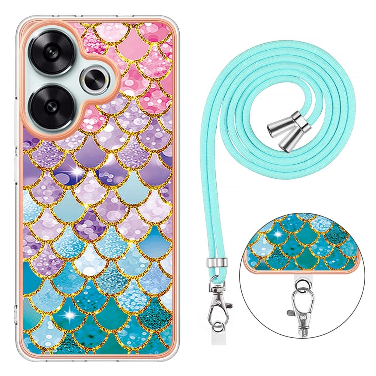 For Xiaomi Poco F6 5G Electroplating Pattern IMD TPU Shockproof Case with Neck Lanyard