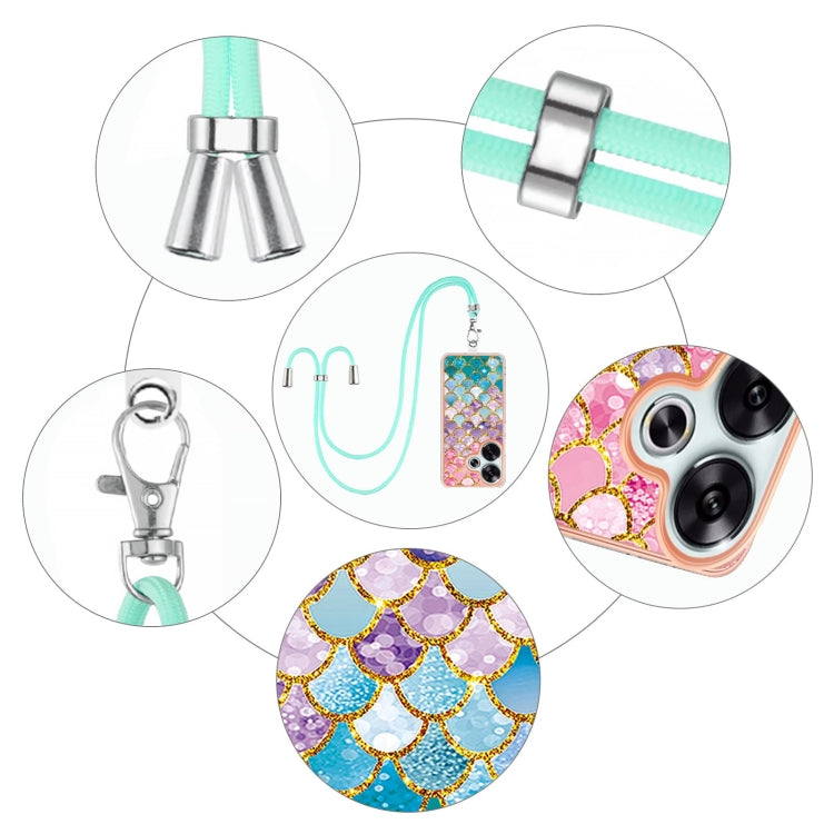 For Xiaomi Poco F6 5G Electroplating Pattern IMD TPU Shockproof Case with Neck Lanyard